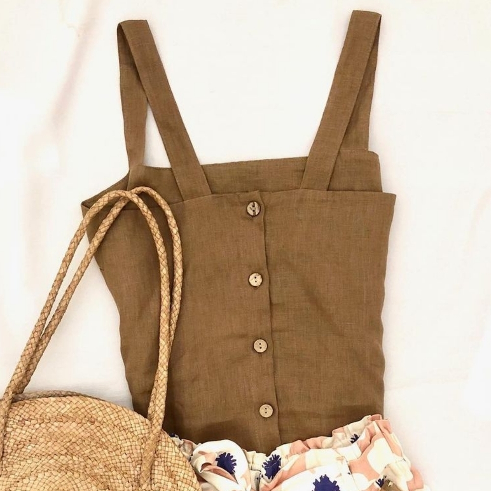 NWT Ava Sky Tank Palma Linen, Brown Sugar, L